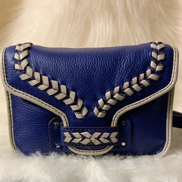 orYANY Embroidered Leather Crossbody/Shoulder HandBag (EUC) Blue/Cream (RARE) - Picture 13 of 14